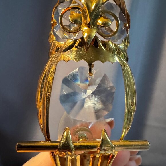 1992 Mascot International Owl Suncatcher Gold Tone Window Hanging With Crystal B - Picture 8 of 10